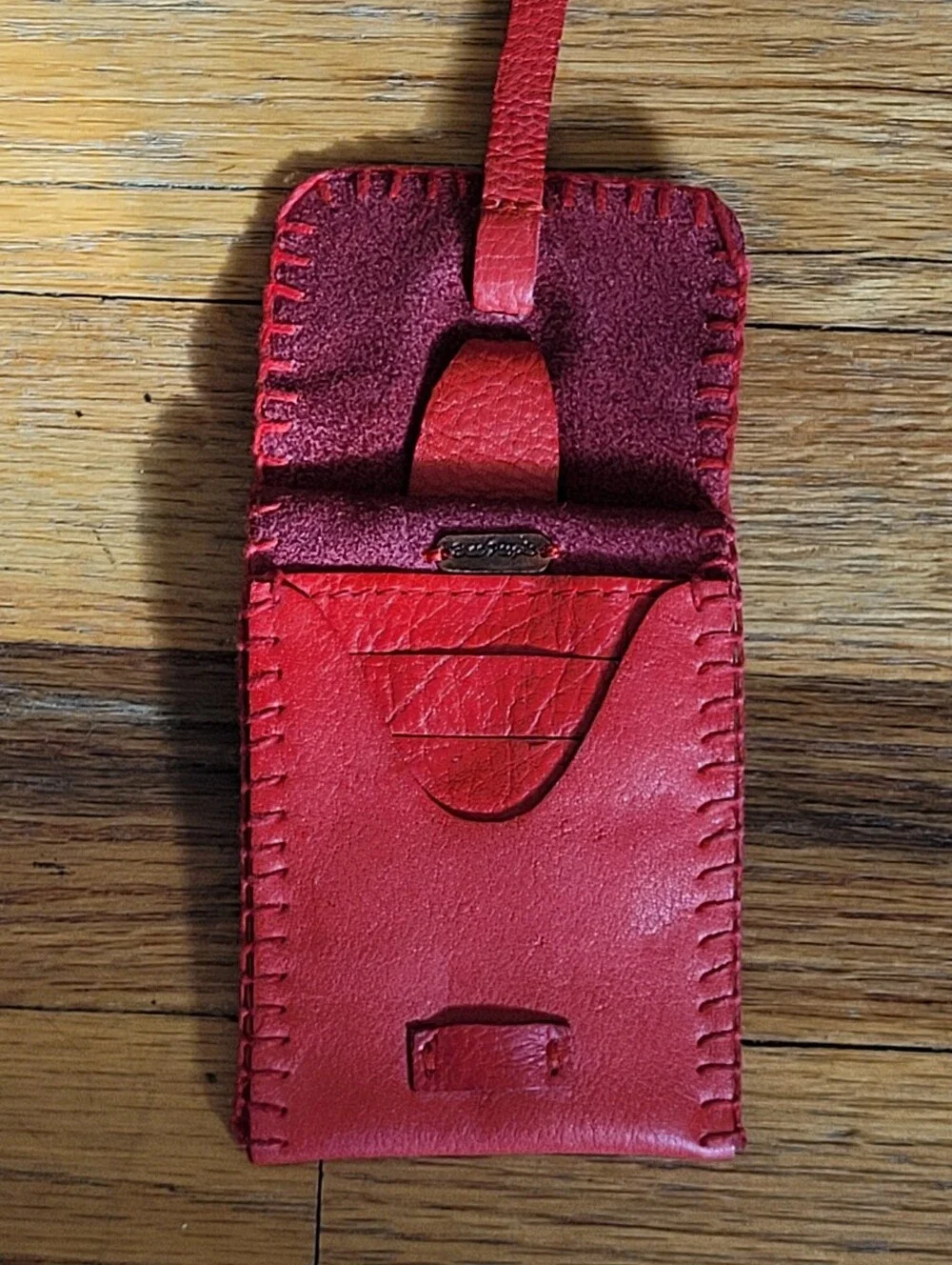Free People Concho Keychain Red Leather Mini Wallet Key And Card Holder